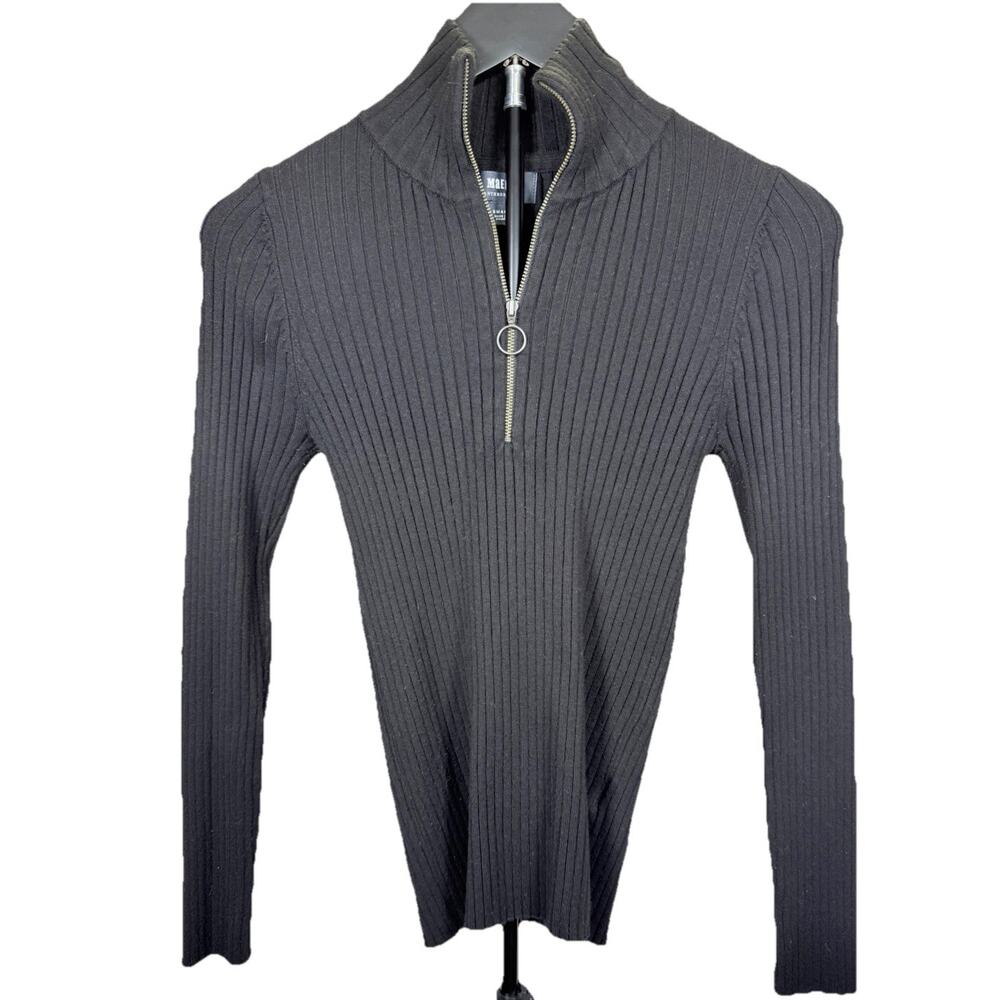 Anthropologie Maeve Ribbed Sweater Women's Sz S Fitted 1/2 Zip Stretch